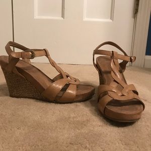 Nude strappy wedge sandals